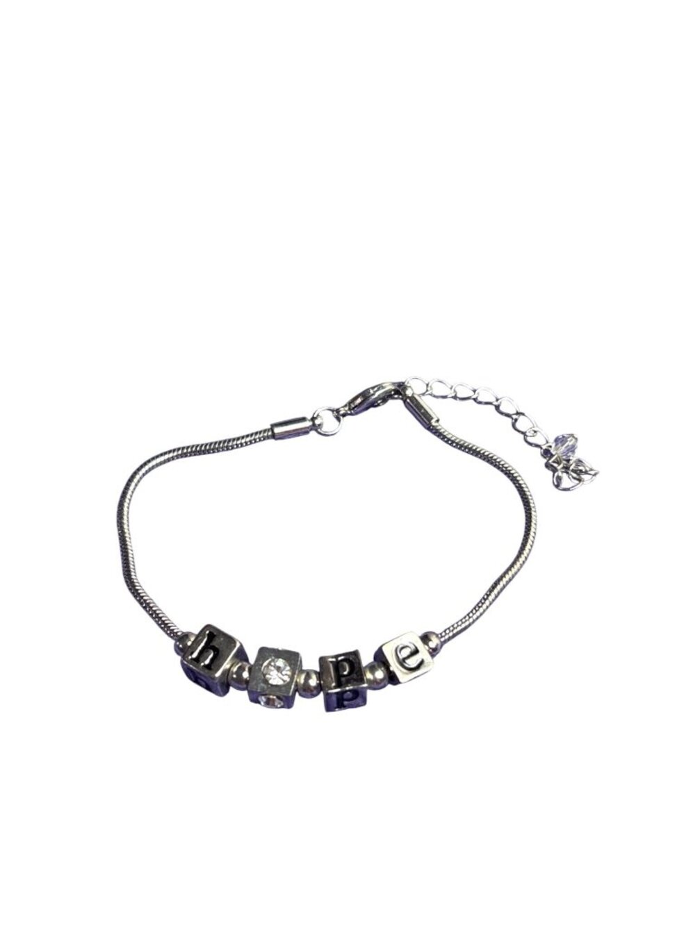 Hope Square Beaded Serpentine Chain Bracelet Silvertone Lobster Clasp